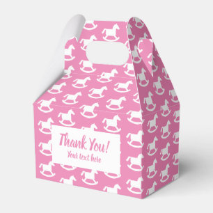 Gable style pink rocking horse baby shower favour box