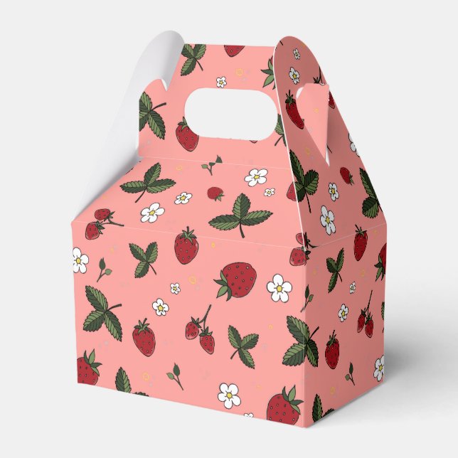 Gabled Pink Strawberry Party Favour Gift Box   (Front Side)