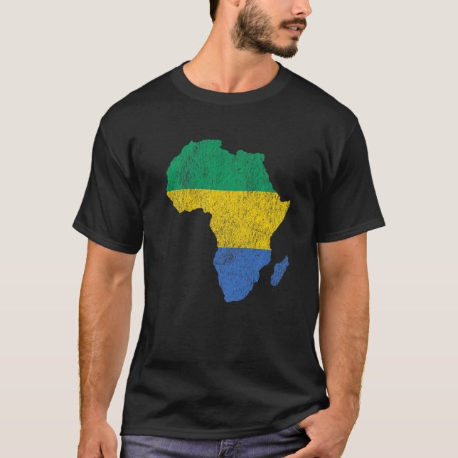 Gabon Flag Africa Continent Silhouette Gift for Ga T-Shirt (Front)