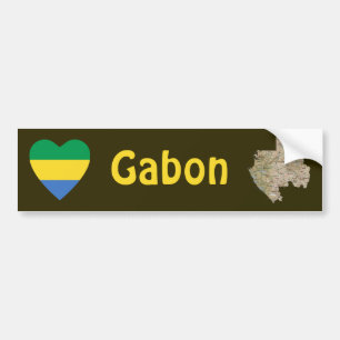 Gabon Flag Heart + Map Bumper Sticker