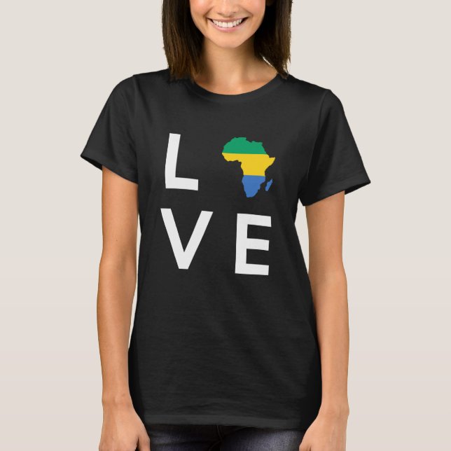 Gabon Flag Love Africa Continent Silhouette for Ga T-Shirt (Front)