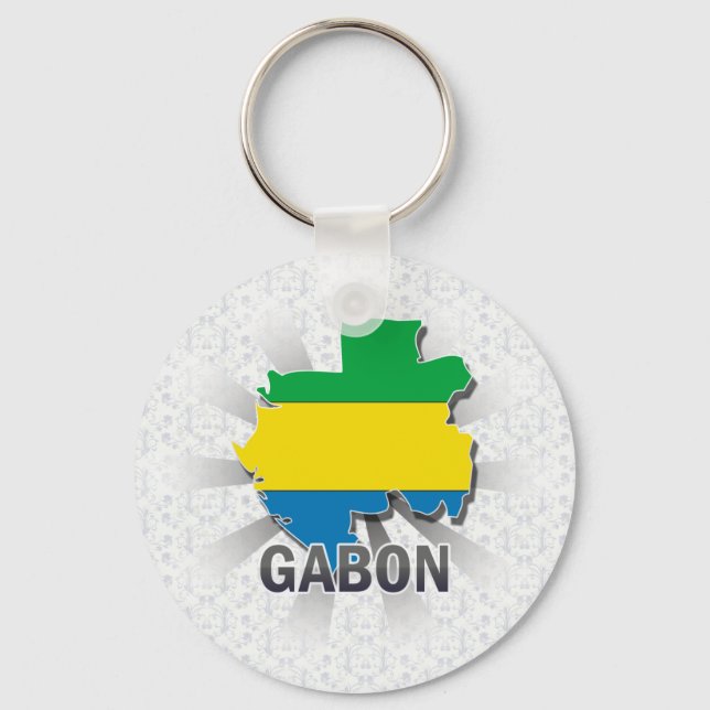 Gabon Flag Map 2.0 Key Ring (Front)