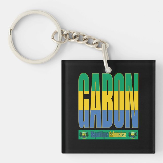 Gabon Flag Text Design Key Ring (Front)