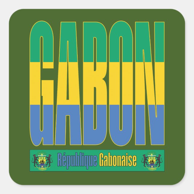 Gabon Flag Text Design Square Sticker (Front)