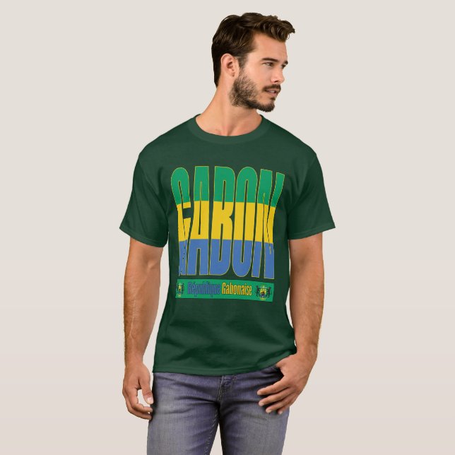 Gabon Flag Text Design T-Shirt (Front Full)