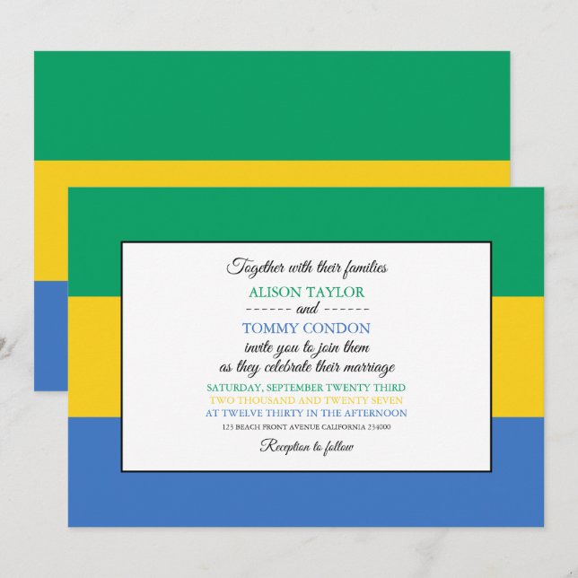 Gabonese Flag, Flag of Gabon Wedding Invitation (Front/Back)
