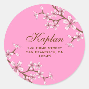 Gabriella 3" Pink Blossoms Round Address Label