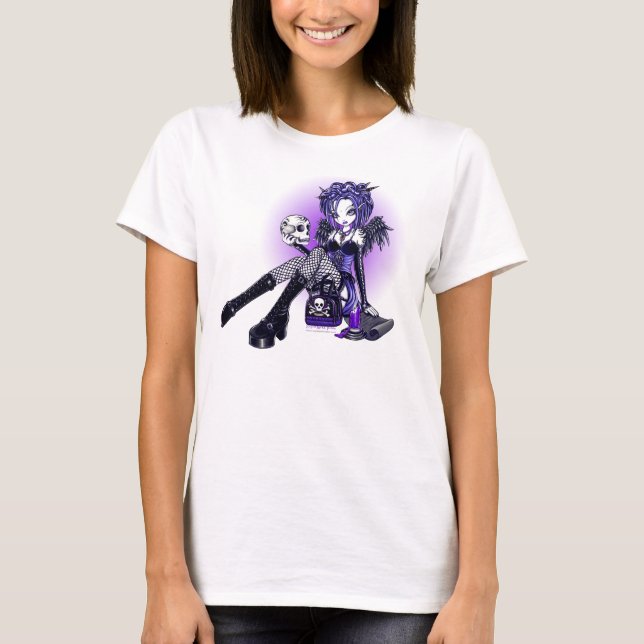 "Gabriella" Gothic Blue Purple Angel Skull Art Top (Front)