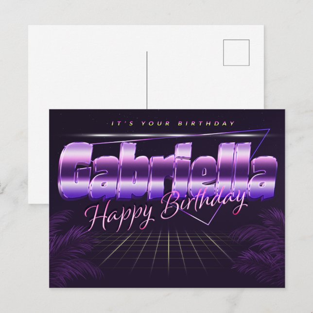 Gabriella Name First name purple postcard birthday (Front/Back)