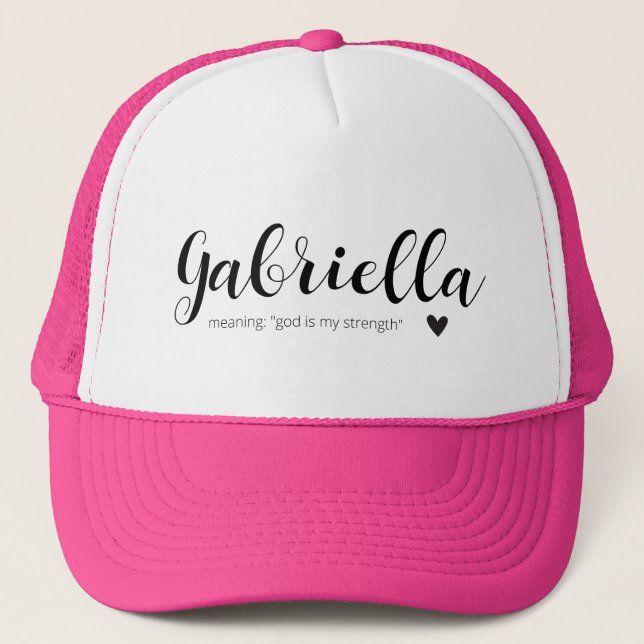 GABRIELLA Name Meaning Minimal Modern Black Girls Trucker Hat (Front)