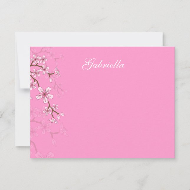 Gabriella Pink Blossoms Bat Mitzvah Thank You Card (Front)