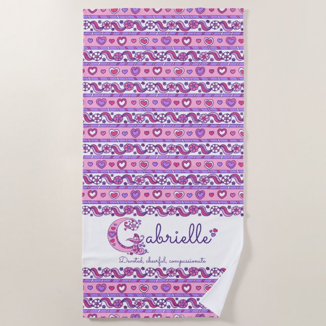 Gabrielle name meaning flower heart pink towel (Front)