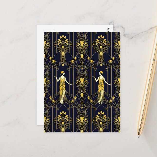 Gabsy gold and black decorative pattern postcard (Front/Back In Situ)