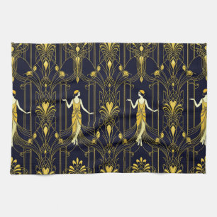 Gabsy gold and black decorative pattern tea towel