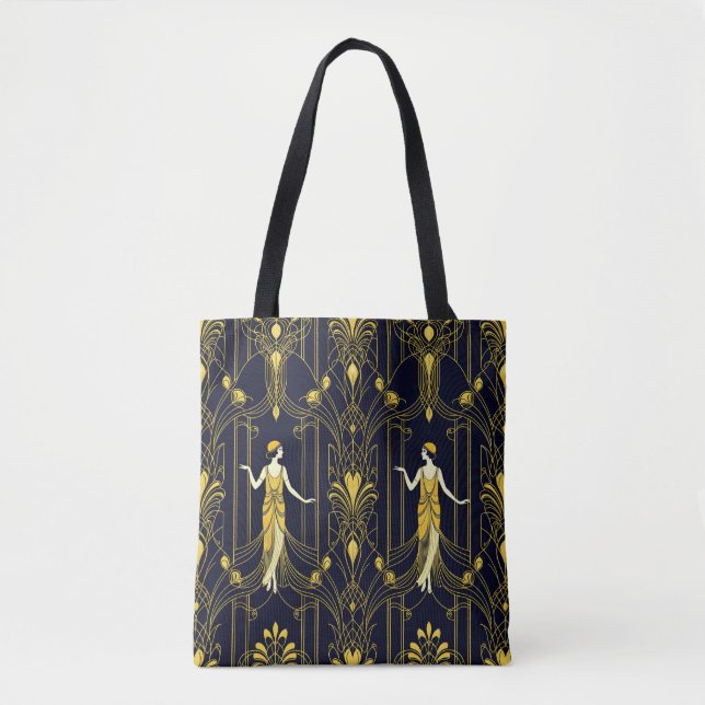 Gabsy gold and black decorative pattern tote bag (Front)