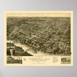 Gadsden, AL Panoramic Map - 1887 Poster