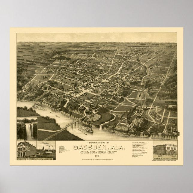 Gadsden, AL Panoramic Map - 1887 Poster (Front)