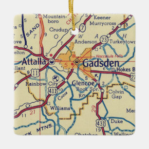 Gadsden AL Vintage Map Ceramic Ornament