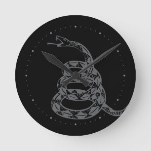 Gadsden Flag Don't Tread on Me Grey Round Clock