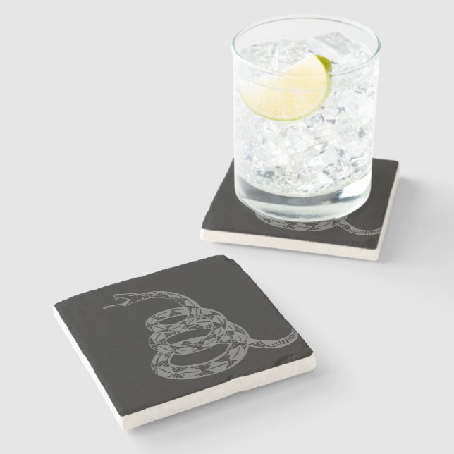 Gadsden Flag Don't Tread on Me Grey Stone Coaster (Side)
