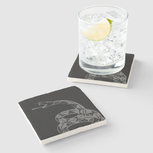 Gadsden Flag Don't Tread on Me Grey Stone Coaster (Side)