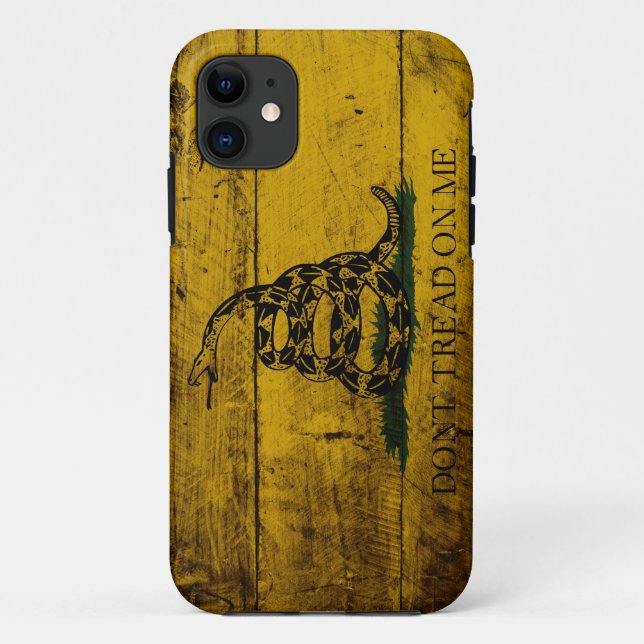 Gadsden Flag on Old Wood Grain Case-Mate iPhone Case (Back)