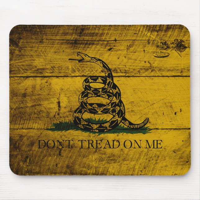 Gadsden Flag on Old Wood Grain Mouse Mat (Front)