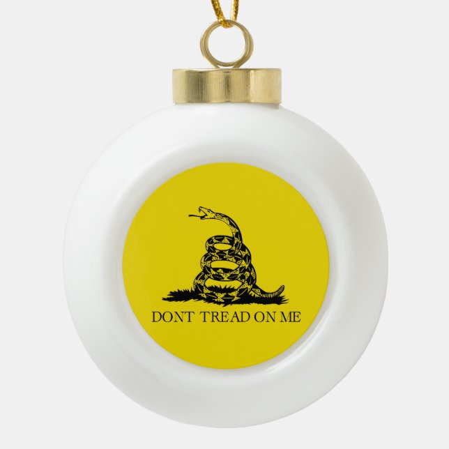 Gadsden Rattlesnake Flag: Revolutionary War 1776 Ceramic Ball Christmas Ornament (Front)