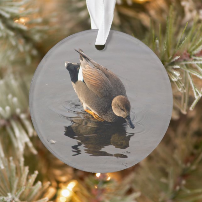 Gadwell Duck and Reflection Christmas Two-Sided Ornament (Tree)