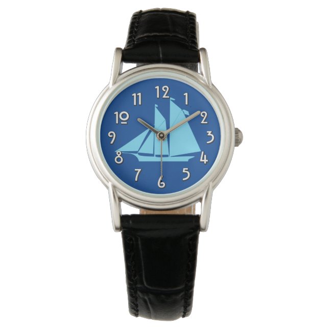 Gaff Ketch Sailboat Silhouette Watch (Front)