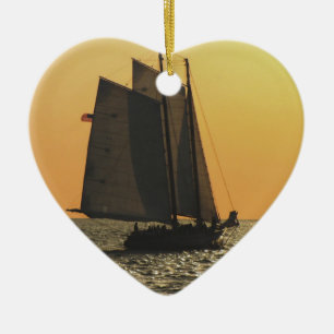 Gaff Rigged Sailboat sunset Ceramic Tree Decoration