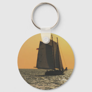 Gaff Rigged Sailboat sunset Key Ring