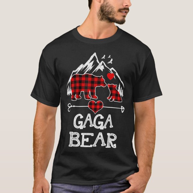 Gaga Bear Christmas Pajama Red Plaid Buffalo Famil T-Shirt (Front)