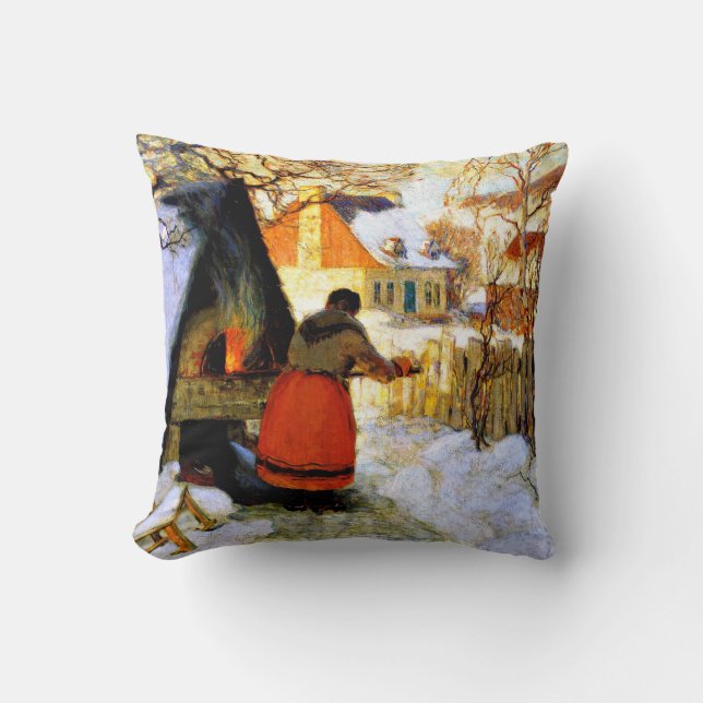 Gagnon - Heating the Oven, Winter Scene Cushion (Front)