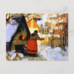 Gagnon - Heating the Oven, Winter Scene Postcard