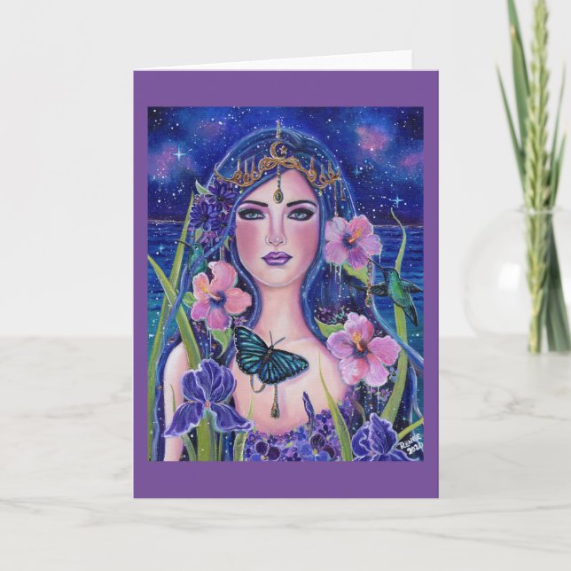 Gaia goddess with hummingbirds by Renee Lavoie Card (Front)