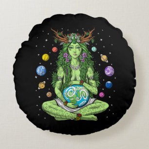 Gaia Mother Earth Goddess Round Cushion