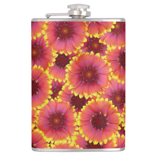 Gaillardia Seamless Pattern Hip Flask (Front)