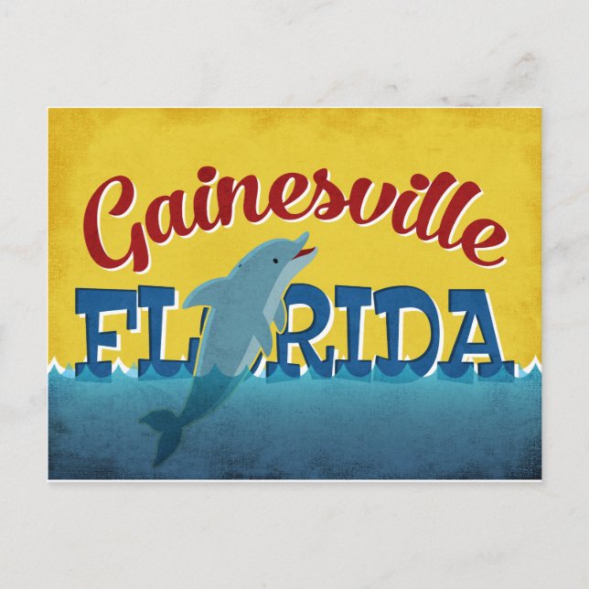 Gainesville Florida Dolphin Retro Vintage Travel Postcard (Front)