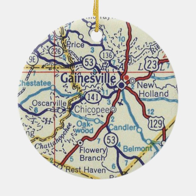 Gainesville Georgia Map Ceramic Tree Decoration (Back)