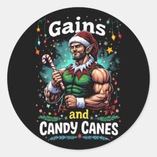 Gains And Candy Canes Christmas Elf Gym Workout Classic Round Sticker