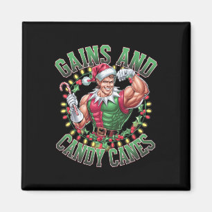 Gains And Candy Canes Funny Christmas Elf Gym Work Magnet