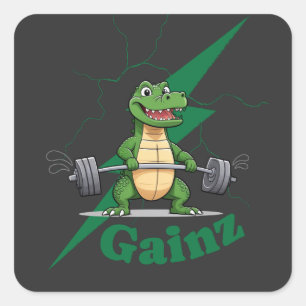 Gainz Gym Crocodile Weightlifting Workout Square Sticker