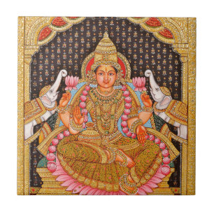 GAJA LAKSHMI INTRICATE TANJORE PAINTING {SOUTH IND TILE