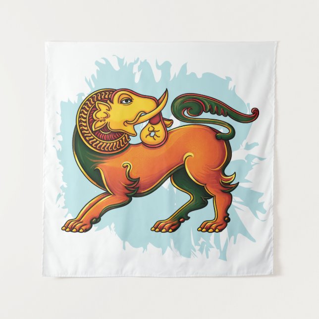 Gajasinha – Mythical Guardian of Strength Tapestry (Front)