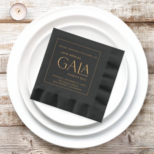 Gala Ball Charity Fundraiser Elegant Black Gold Foil Napkins (Inisitu)