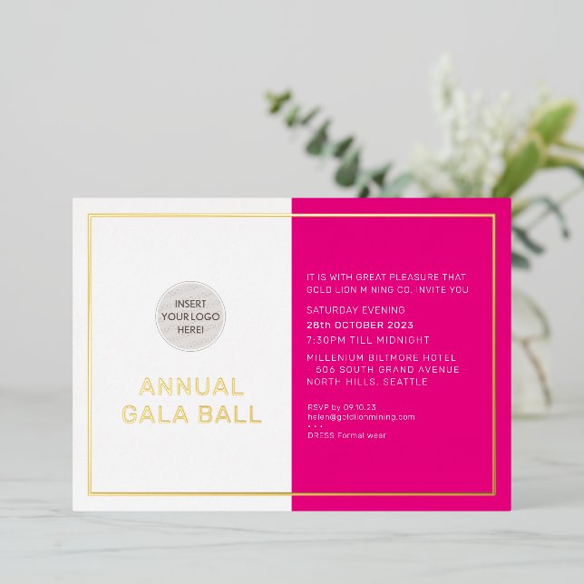 GALA BALL company logo formal hot pink gold (Standing Front)