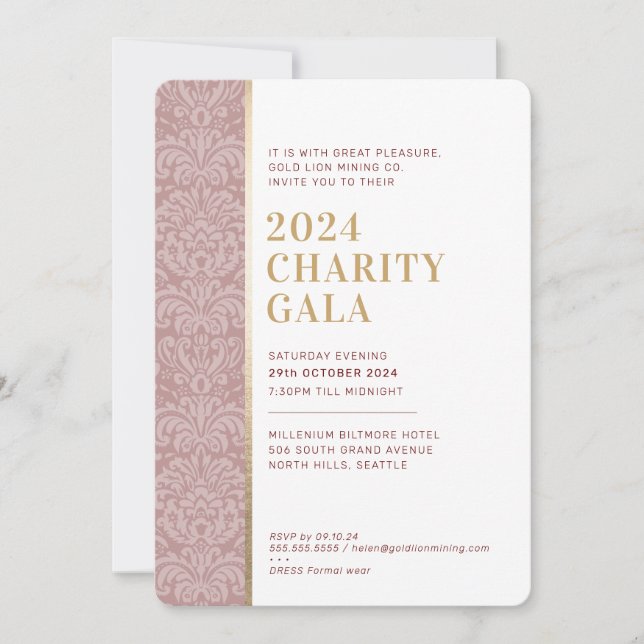 GALA BALL elegant damask burgundy dusty rose gold  Invitation (Front)