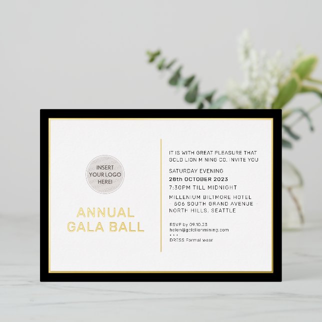 GALA BALL logo modern minimal black tie gold  (Standing Front)