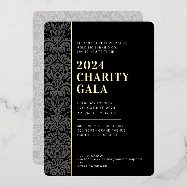 GALA BALL modern elegant event black tie gold  (Front/Back)